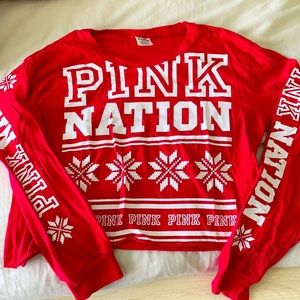 Pink red long sleeve crop top
